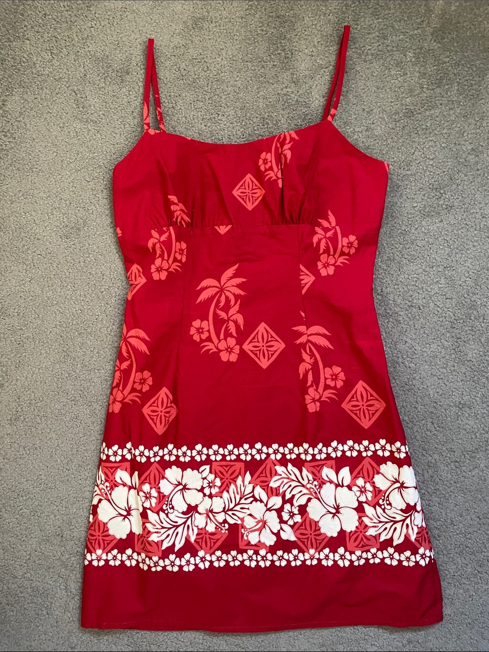 Red Tropical-Print Spaghetti Strap Mini Dress